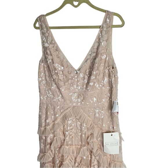 Mac Duggal WMNS 12 Blush Sequined Scallop Ruffle Tiered V Neck Gown Flirty Fun - Picture 2 of 12